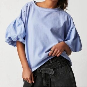 Free People Blossom Tee in Light Blue Size XS Oversized Puff Sleeve